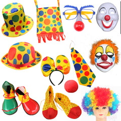 Clown Verkleidung Zubehör Hut Brille Nase bunt Perücke Maske Zubehör cosplay Kostüm Outfits Halloween Karneval Anzug
