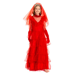 Kinder Mädchen Beetle Juice Lydia Kostüm rotes Hochzeitskleid Brautkostüm Cosplay Kostüm Outfits Halloween Karnevalskostüm