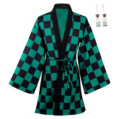 Demon Slayer: Kimetsu No Yaiba Kamado Tanjirou 3D Druck Umhang Erwachsene Unisex Haori mit Ohrringe