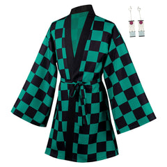 Demon Slayer: Kimetsu No Yaiba Kamado Tanjirou 3D Druck Umhang Erwachsene Unisex Haori mit Ohrringe