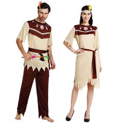 Halloween Kostüme für Erwachsene Grau-Weiß Indianer Kostüm Wilden-Kleidung für Herren & Damen