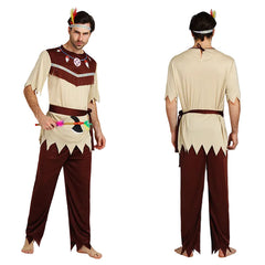 Halloween Kostüme für Erwachsene Grau-Weiß Indianer Kostüm Wilden-Kleidung für Herren & Damen