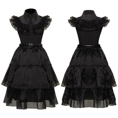 Kinder Mädchen Addams Mittwoch Kleid ärmellos schwarz Kleid