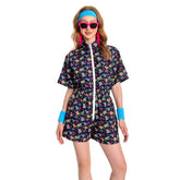 Damen 2 Stück Outfits 80er 90er Jahre Trainingsanzüge Set Jogginganzüge Kostüm Outfits Halloween Karnevalsanzug