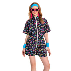 Damen 2 Stück Outfits 80er 90er Jahre Trainingsanzüge Set Jogginganzüge Kostüm Outfits Halloween Karnevalsanzug