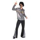 Herren Disco 70er Cosplay Kostüm Outfits Halloween Karneval Anzug glänzend