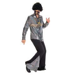 Herren Disco 70er Cosplay Kostüm Outfits Halloween Karneval Anzug glänzend