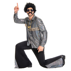 Herren Disco 70er Cosplay Kostüm Outfits Halloween Karneval Anzug glänzend