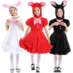 Kinder Mädchen Osterhasenkostüm Weiß, rot und schwarz dreifarbiges Hängeohr-Kaninchen-Kostüm