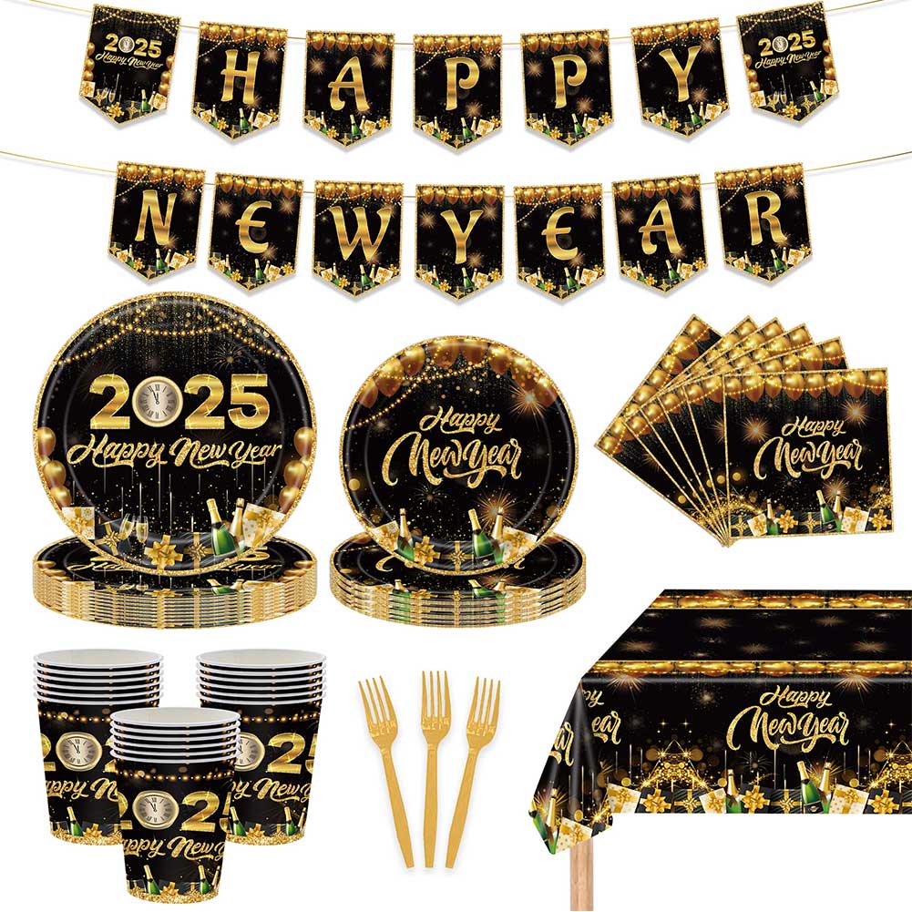 2025 Neujahrsparty Geschirr Set Einweg Party Tischtuch Prop