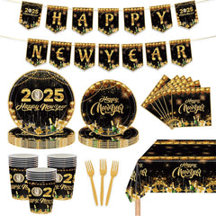 2025 Neujahrsparty Geschirr Set Einweg Party Tischtuch Prop