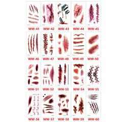 20 Blatt Halloween Narben Tattoos – Realistische Blutig Wunde, Fake Nähte & Blutadern Aufkleber für Gesicht | Zombie, Vampir & Horror Make-up für Erwachsene