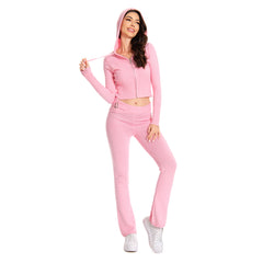 Y2k Damen Frühling Herbst Outfits rosa Top lässig Reißverschluss Pullover Hoodie Set Hosen Anzüge zweiteiliges Set