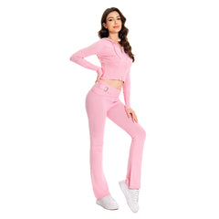 Y2k Damen Frühling Herbst Outfits rosa Top lässig Reißverschluss Pullover Hoodie Set Hosen Anzüge zweiteiliges Set