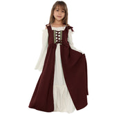 Kinder Mädchen quadratischer Kragen Mittelalter Renaissance Retro Kleid Cosplay Kostüm Mittelalterkleid Outfits Halloween Karneval Anzug