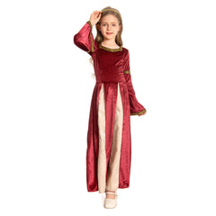 Kinder Retro Medieval Mädchen Kleid Rot Partykleid Kostüm Outfits Halloween Karneval Party Anzug