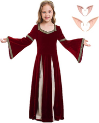 Kinder Retro Medieval Mädchen Kleid Rot Partykleid Kostüm Outfits Halloween Karneval Party Anzug
