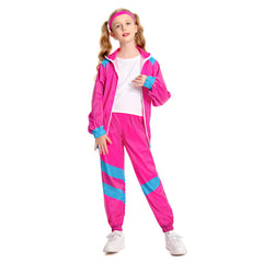 Kinder Bühnenkostüm Rosa Retro Tanzkleidung Sportbekleidung Set Outfits Halloween Karneval Anzug