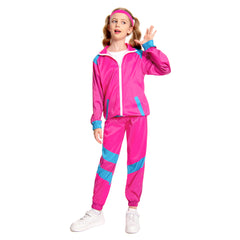 Kinder Bühnenkostüm Rosa Retro Tanzkleidung Sportbekleidung Set Outfits Halloween Karneval Anzug