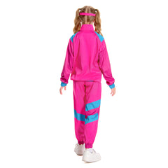 Kinder Bühnenkostüm Rosa Retro Tanzkleidung Sportbekleidung Set Outfits Halloween Karneval Anzug