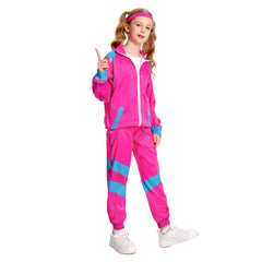 Kinder Bühnenkostüm Rosa Retro Tanzkleidung Sportbekleidung Set Outfits Halloween Karneval Anzug