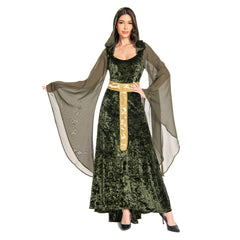 Damen Mittelalter Kleid mit Kapuze Halloween Karneval Cosplay Kleid