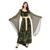 Damen Mittelalter Kleid mit Kapuze Halloween Karneval Cosplay Kleid