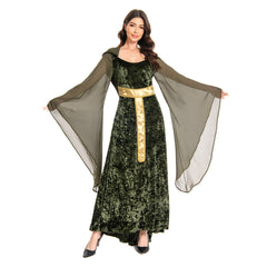 Damen Mittelalter Kleid mit Kapuze Halloween Karneval Cosplay Kleid