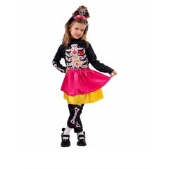 Día de los Muertos Kinder Mädchen Kleid Cosplay Kostüm Outfits Halloween Karneval Anzug Halloween Tag der Toten