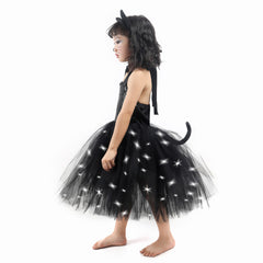 Kinder Mädchen Kleid Kätzche Tutu LED Tülle Kleid Faschingkostüm für Alltag Partykleid Geburstag Festkleid