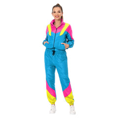 Damen 80S 90S Retro Hip-Hop Cosplay Kostüm Erwachsene Jacke Hose Sportbekleidung Outfits Halloween Karneval Party Anzug Trainingsanzug