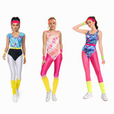 80er Jahre Erwachsene Damen gedruckte Jumpsuit Jogginganzug Kostüm 6.tlg rosa