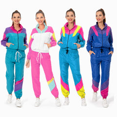 Damen 80S 90S Retro Hip-Hop Cosplay Kostüm Erwachsene Jacke Hose Sportbekleidung Outfits Halloween Karneval Party Anzug Trainingsanzug
