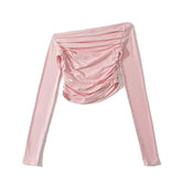 Damen Y2K Rosa Langarm Druck Shirt Sexy Top mit langen Ärmeln Alltag