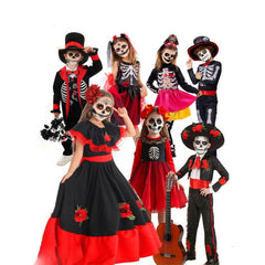 Día de los Muertos Kinder Mädchen Kleid Cosplay Kostüm Outfits Halloween Karneval Anzug Halloween Tag der Toten