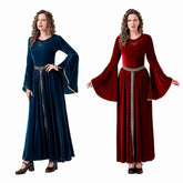 Damen Renaissance Flare Ärmel Langes Kleid MedievalCosplay Kostüm Outfits Halloween Karneval Anzug