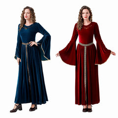 Damen Renaissance Flare Ärmel Langes Kleid MedievalCosplay Kostüm Outfits Halloween Karneval Anzug