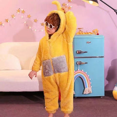 Kinder Teletubbies Cartoon Winter-Overall-Pyjama, extra verdicktes Korallenfleece, weiches warmes Hauskleid für Zuhause
