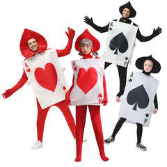 Erwachsene Kinder Unisex-Kostüm für Halloween Bühnenkostüm mit Spielkarten und Herz-Ass
