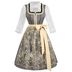Aufwendig verarbeitetes Damen Dirndl-Kostüm mit Spitzenmieder - Bayerisches Trachtenkleid für Oktoberfest, Fasching & Halloween