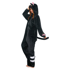 Erwachsene Damen schwarze katze Tierkostüm Schlafanzug einteiliger Pyjama