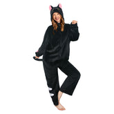Erwachsene Damen schwarze katze Tierkostüm Schlafanzug einteiliger Pyjama