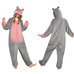 Erwachsene Unisex Nilpferd Tierkostüm grau Schlafanzug einteiliger Pyjama