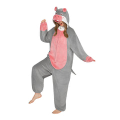 Erwachsene Unisex Nilpferd Tierkostüm grau Schlafanzug einteiliger Pyjama