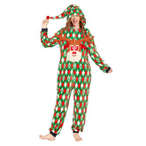 Grüner Einteiler Pyjama für Erwachsene, Flannel Elch Motiv