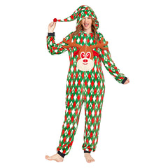 Grüner Einteiler Pyjama für Erwachsene, Flannel Elch Motiv