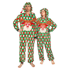 Grüner Einteiler Pyjama für Erwachsene, Flannel Elch Motiv