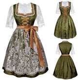 Grünes Damen Dirndl 3-teilig mit Bluse & Schürze - Bayerisches Trachtenkleid für Oktoberfest & Fasching
