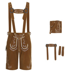 Herren Oktoberfest Trachtenhose mit Hosenträgern - Bayerische Kniebundhose in Lederhosen-Optik für Fasching