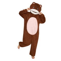 Lustiger Bär Onesie für Erwachsene – Flauschiger Fleece Tier-Jumpsuit & Schlafanzug braun